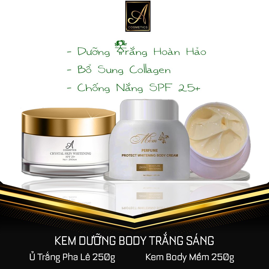 Bộ 2 sản phẩm dưỡng trắng dành cho body  Kem Body Mềm + Ủ trắng pha lê Freeship trắng sau 1 lần sử dụng