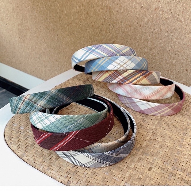 Bờm băng đô cài tóc kẻ caro basic