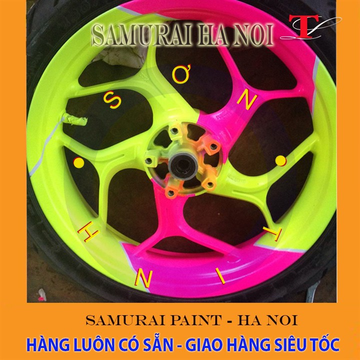 53 _ Chai sơn xịt sơn xe máy Samurai 53** màu hồng huỳnh quang , sơn xịt phản quang màu hồng  _ Fluorescent PINK