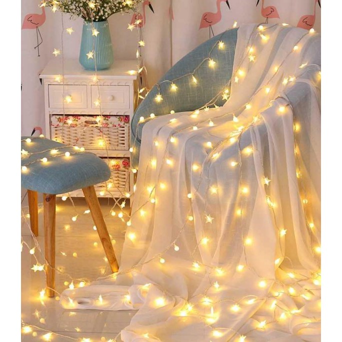 Đèn Led hình ngôi sao 2 mét màu vàng nắng xài pin cúc áo( tặng pin )