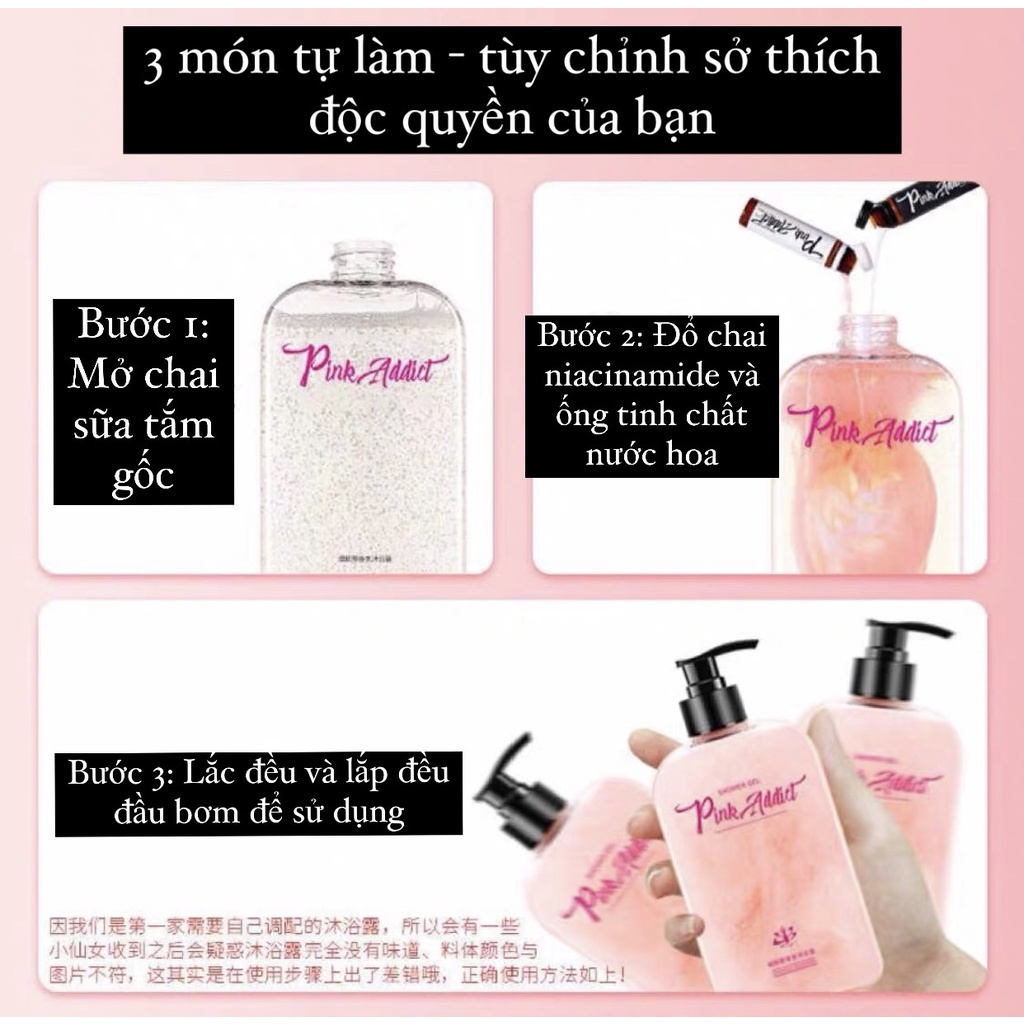 Sữa tắm nước hoa Pink Addict 420ml Sáng Da, Dưỡng Ẩm, Mờ Thâm mụn sữa tắm tự pha Perfume Shower Gel