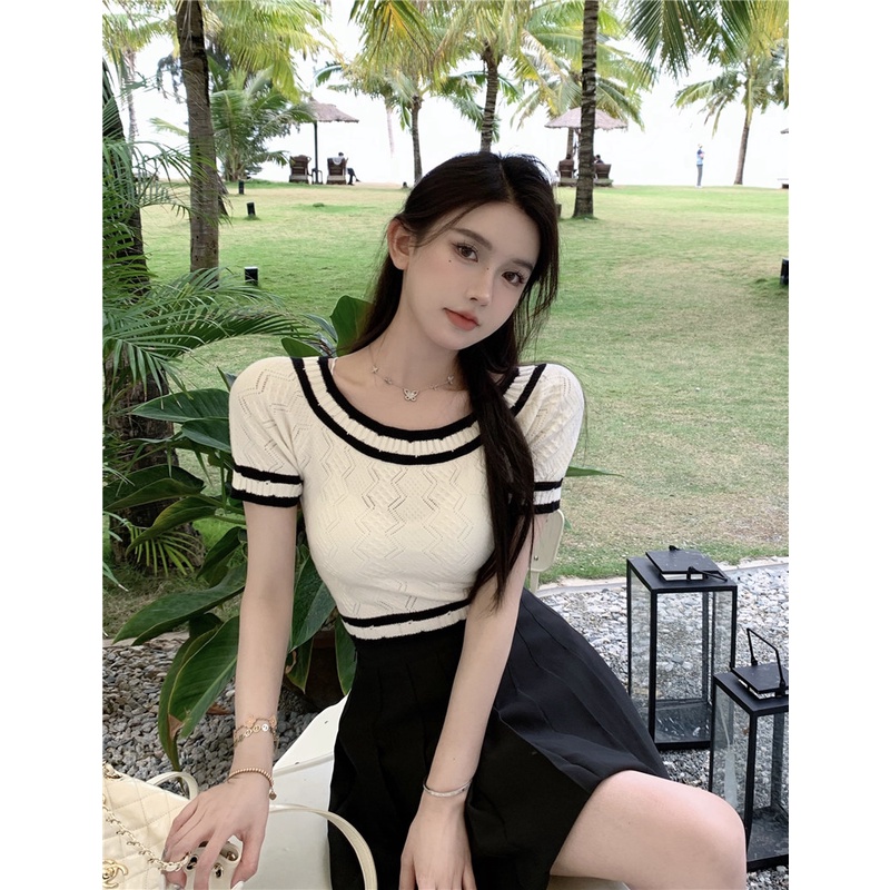 QKOOLE  Áo Thun Nữ Tay Ngắn Cổ Tròn Phong Cách Thời Trang Hàn Quốc