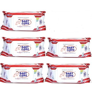 Combo 5 gói Khăn ướt em bé Baby Care Không mùi gói 80 tờ