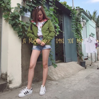 Áo khoác dù lửng phối lớp caro