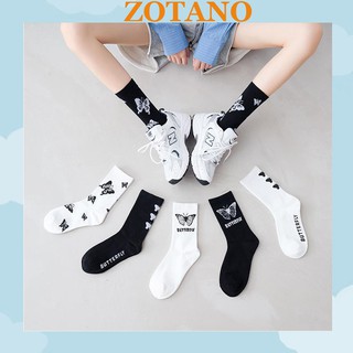 Vớ cao Zotano cổ unisex màu đen trắng hoạ tiết bướm butterfly TN38