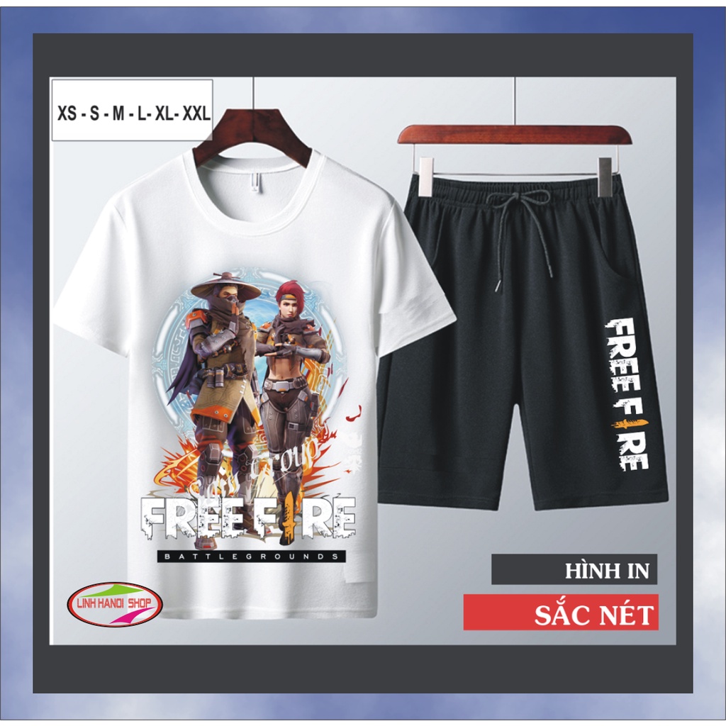 Bộ Áo thun + Quần Short nam in hình Free Fire cotton màu trắng giá rẻ in hình Ẩn sỹ