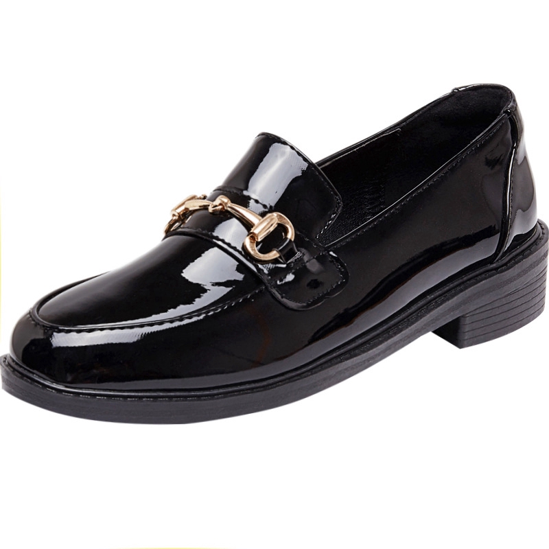 IELGY Giày búp bê  đế bằng màu đen phong cách Hàn Quốc