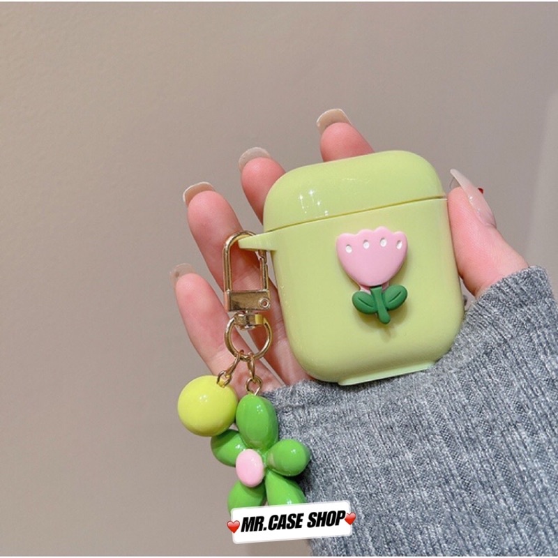 [ CÓ AP 3 ] Case Airpods 1/2 /Pro Vỏ Ốp Tai Nghe Hình Hoa Màu Xanh Lá Xinh  - Mr.Case AirPods