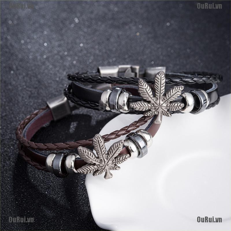 Vòng Tay Da Họa Tiết Chiếc Lá Thời Trang Cho Nam Và Nữ