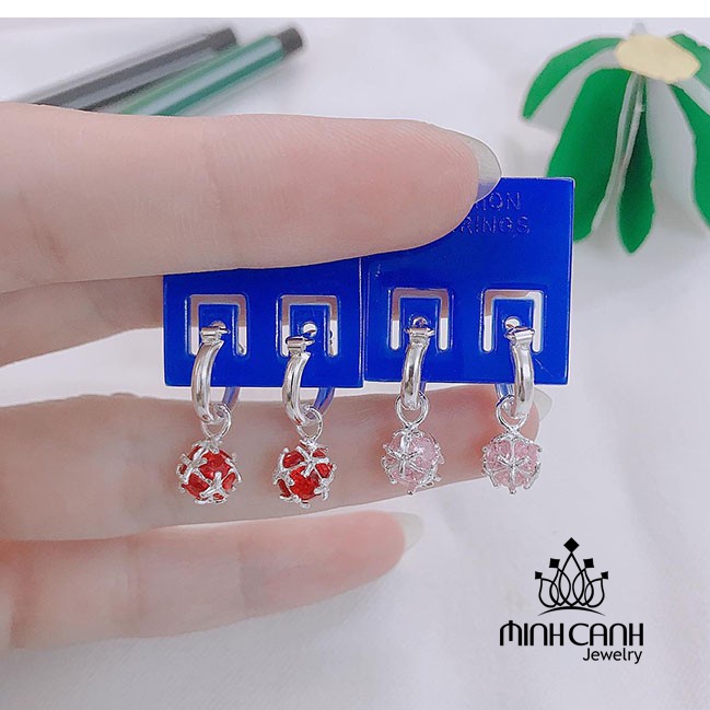 Bông Tai Bạc Trẻ Em Quả Cầu Treo Đá Minh Canh Jewelry