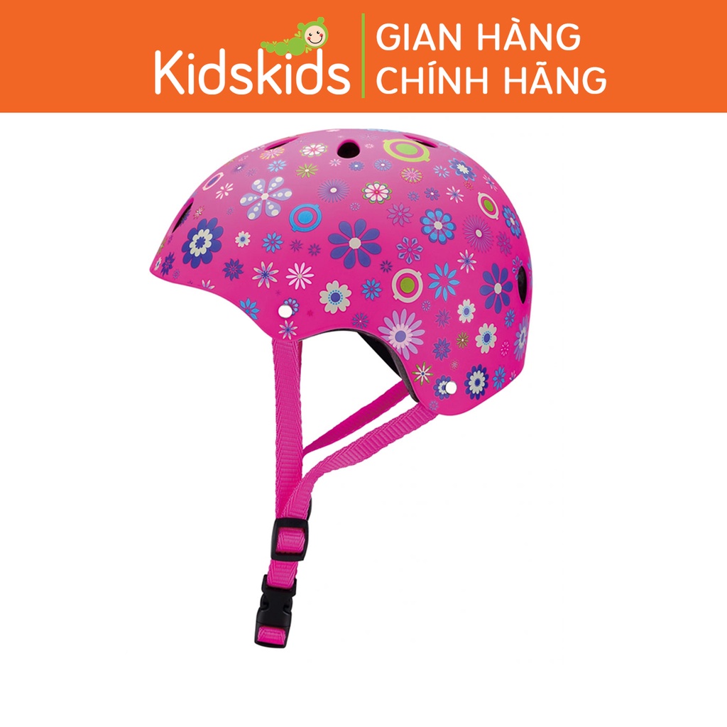 Mũ bảo hộ chơi xe trượt scooter Globber Junior XS/S cho trẻ em từ 3 đến 6 tuổi - Hồng/Họa tiết hoa