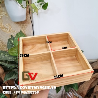 Khay gỗ trang trí món ăn dạng Bento chia ngăn - khay gỗ decor trang trí phục vụ thức ăn - gỗ tự nhiên