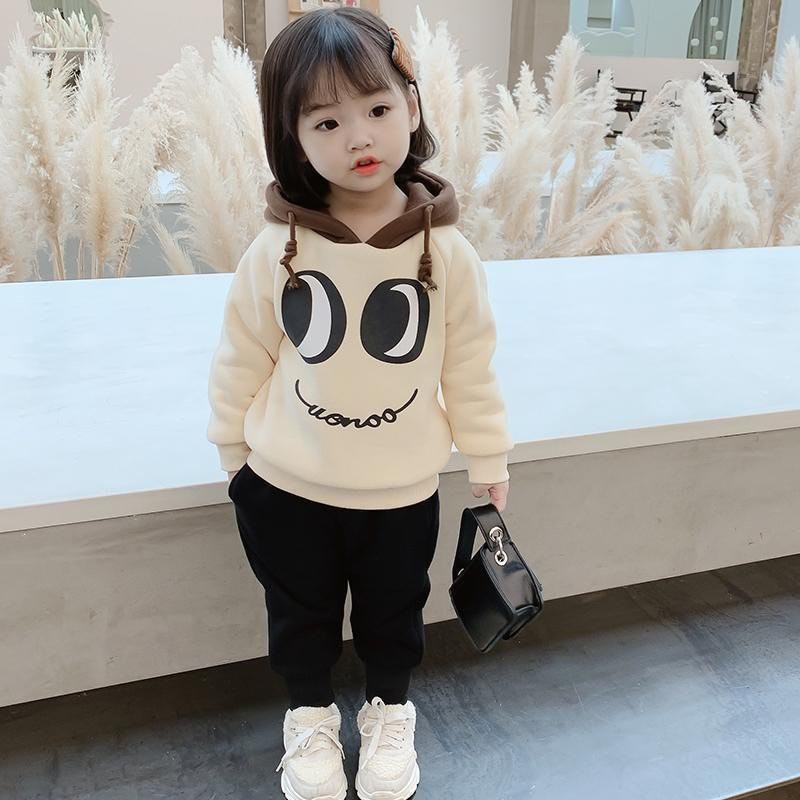 Bộ Nỉ Bông Đôi Mắt Có Mũ Cực Xinh Cho Bé Gái từ 6 -27kg, Bộ Nỉ Thu Đông Cho Bé Kids House