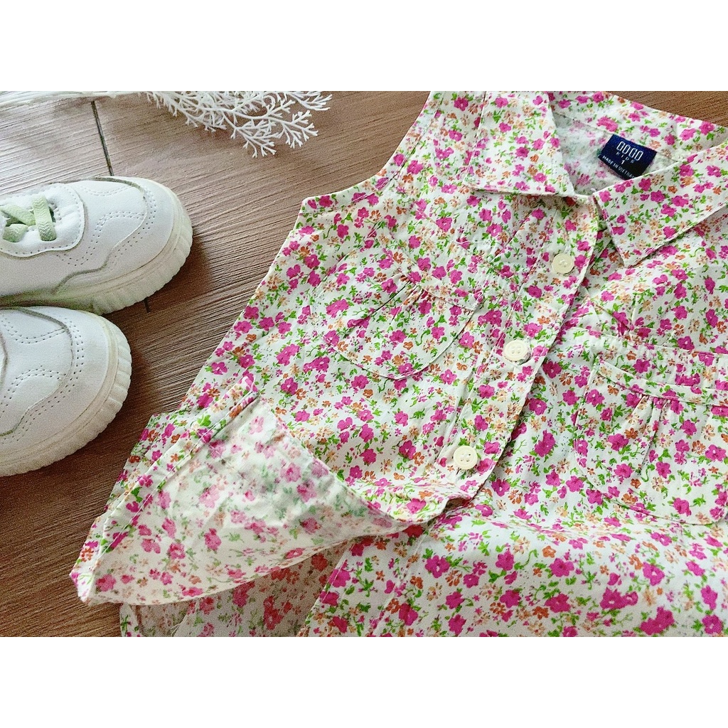 Áo Sơ Mi Hoa Sát Nách Hồng Nhạt Bé Gái