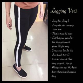 QUẦN LEGGING ĐEN 1 SỌC TRẮNG LƯNG LIỀN - AGE2X