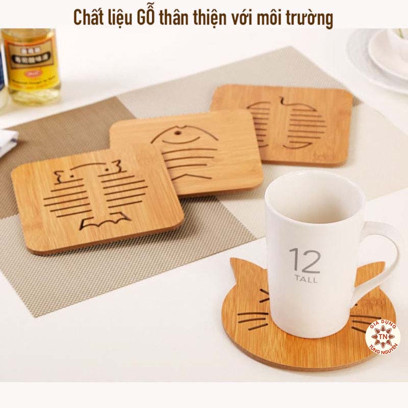 Miếng Lót Ly Nhỏ Cách Nhiệt Bằng Gỗ , Cốc, Chén Nhiều Hình Xinh Xắn size 9x9cm [LOT LY GO NHO]