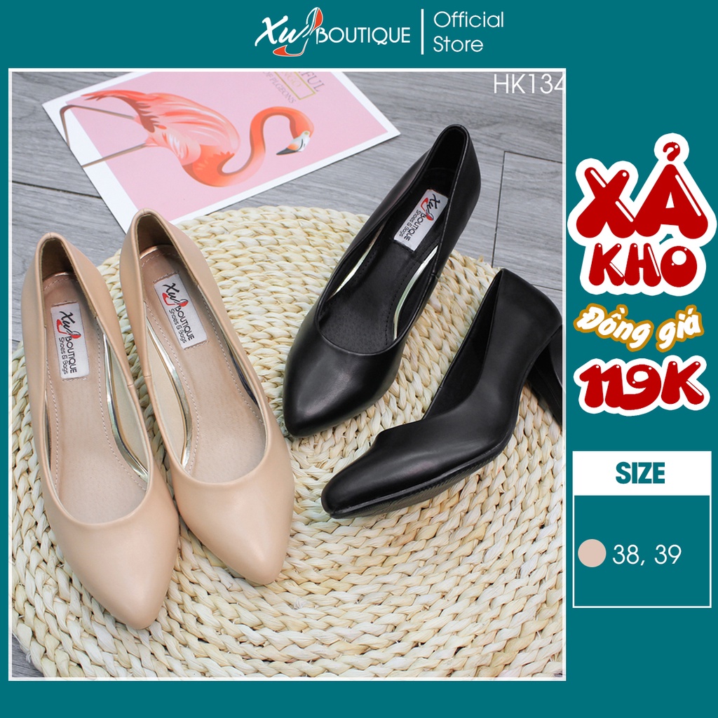 (XẢ HÀNG) Giày Cao Gót Nữ Mũi Nhọn Dáng Công Sở Đế Trụ Cao 7CM  - Chất Da Mờ Đẹp Êm Chân HK134/HK135
