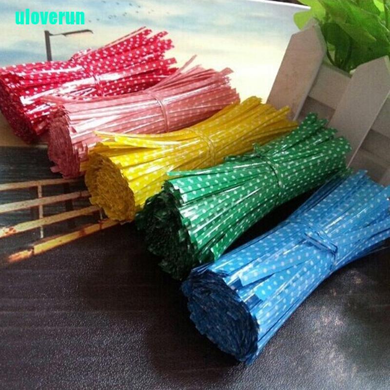 Bộ 100 Dây Buộc Túi Bánh Họa Tiết Chấm Bi Bằng Kim Loại Tiện Dụng