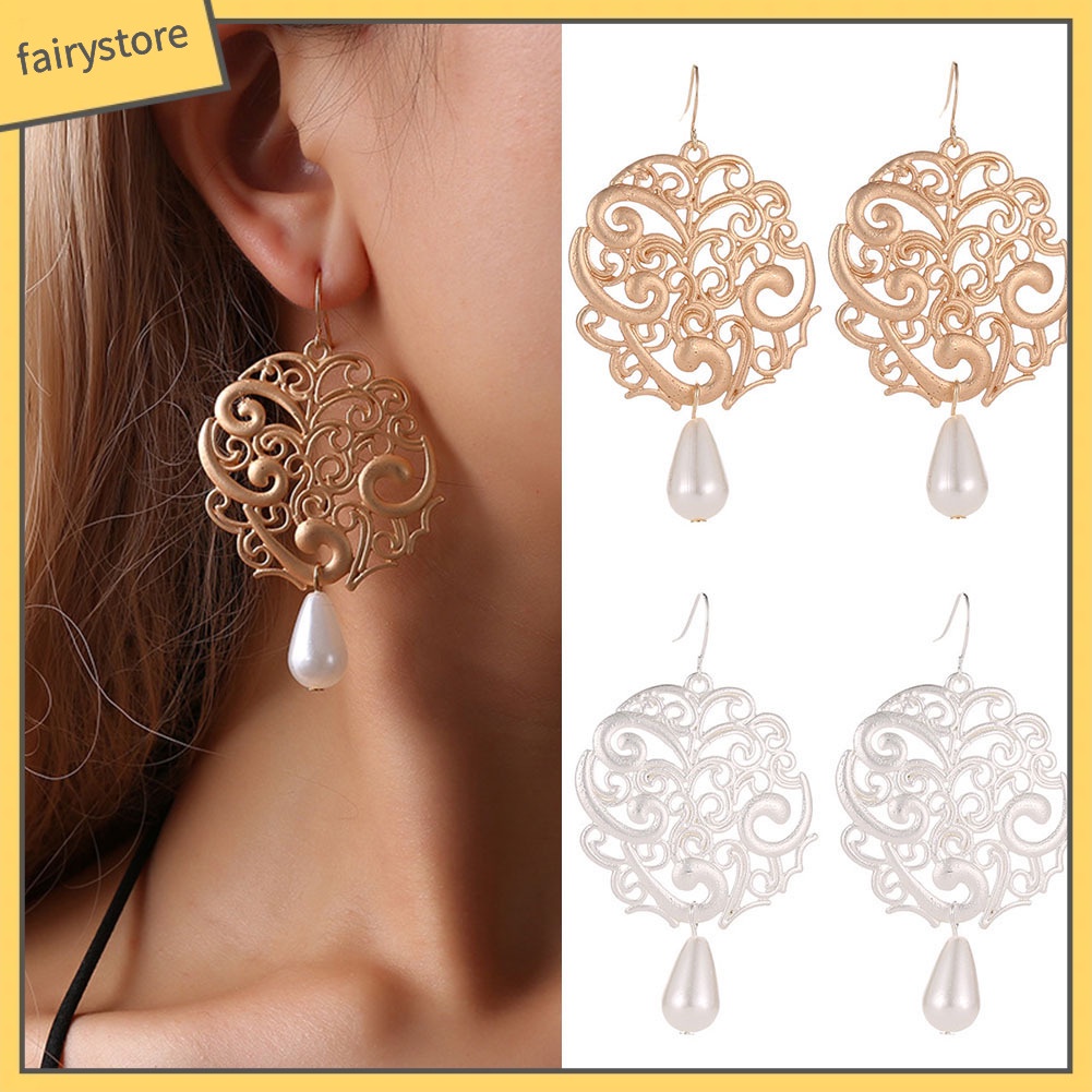 Khuyên Tai Nữ Hình Giọt Nước Đính Ngọc Trai Nhân Tạo Thời Trang