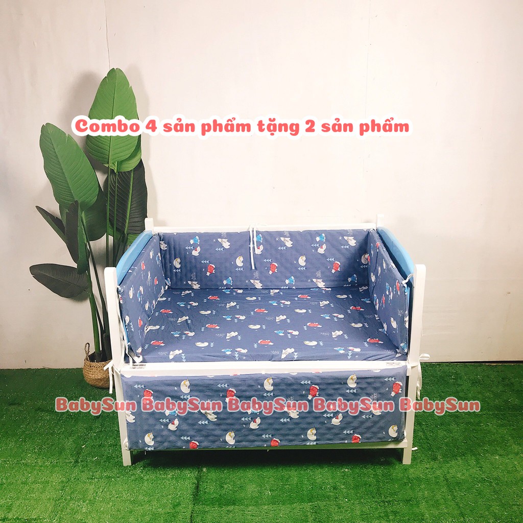 Cũi Trẻ Em Cũi Gỗ Quế BabySunKích Thước 120x80x96cm Màu Trắng Xanh Có 3 Nấc Hạ Giát Bảo Hành 24 Tháng Hàng Xuất Khẩu