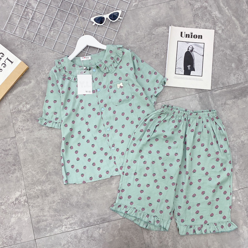 Bộ đồ mặc nhà ngố chất đũi họa tiết hoa nhí