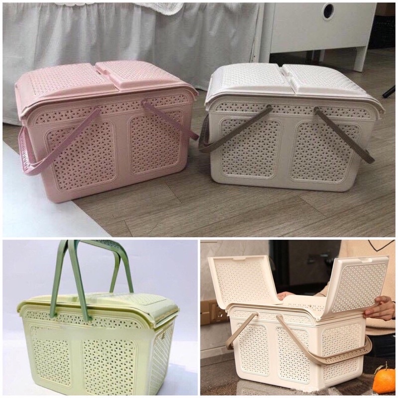 Làn đi sinh, giỏ đựng đồ giả mây có nắp size to Việt Nhật