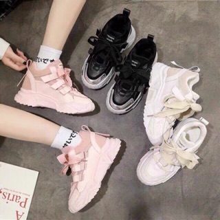 Giày thể thao nữ Ulzzang dây bản to vải mềm màu đen trắng hồng năng động trẻ trung phong cách Hàn Quốc