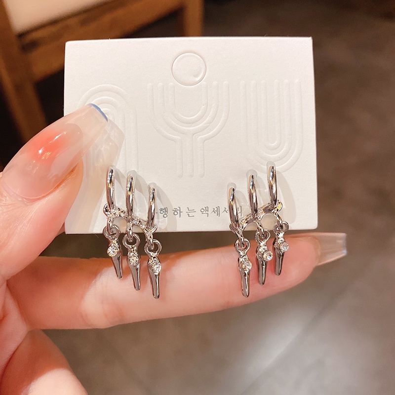 Khuyên Tai Dáng Dài Đính Đá Phong Cách Hàn Quốc Đơn Giản Cho Nữ