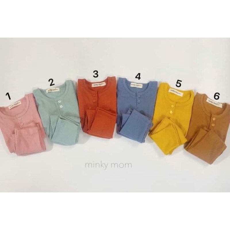 [Bé 7-32kg] Bộ dài tay gân tăm thun tăm nút cổ cho bé gái bé trai Minky Mom từ 7-32kg