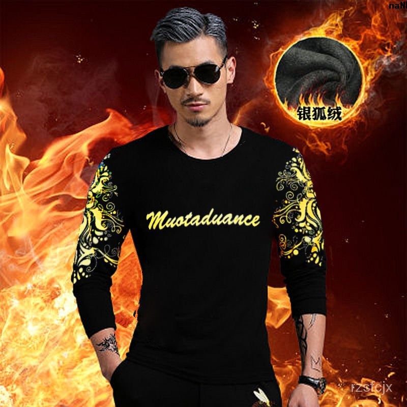 Áo Thun Tay Dài Dáng Ôm Vải Lông Cừu Ấm Áp In Hình Rồng Vàng Cá Tính Cho Nam | BigBuy360 - bigbuy360.vn