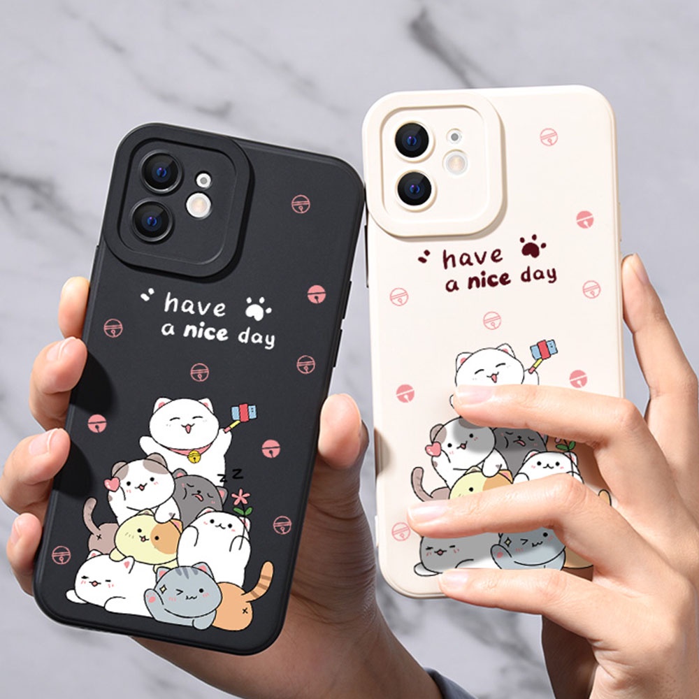 Ốp Điện Thoại Silicon TPU Mềm Hình Mèo Hoạt Hình Chống Sốc Cho iPhone 11 12 13 Pro Max X XR XS Max 7 8 6 6S +