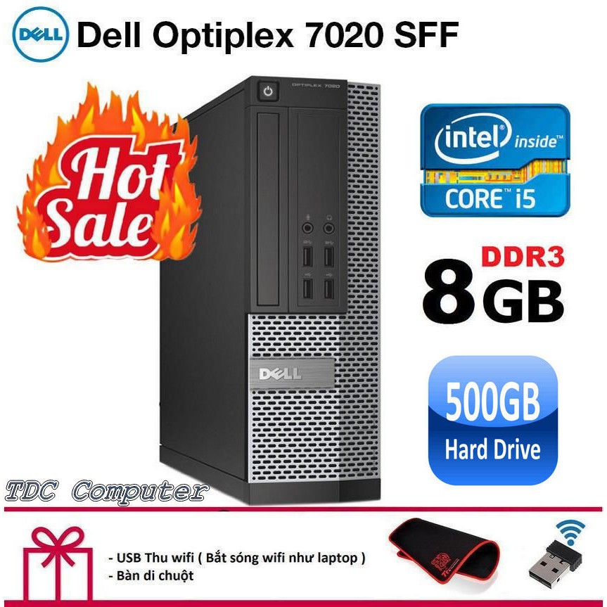 Case máy tính để bàn Dell Optiplex 7020 SFF CPU intel core i5 4570, Ram 8GB, Ổ cứng HDD 500GB. Bảo hành 2 năm, Quà Tặng.