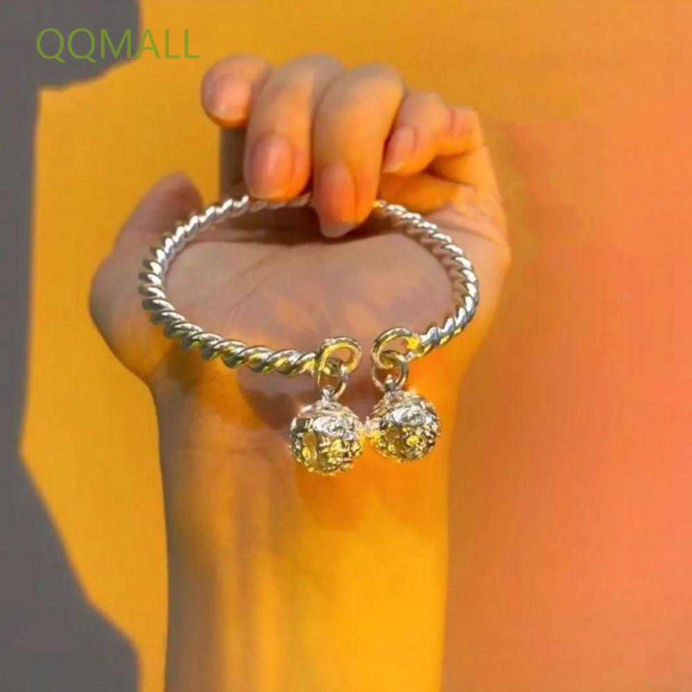 Vòng tay mạ đồng kiểu hình học phối chuông bất đối xứng đơn giản thời trang hàn quốc dành cho nữ/nhiều màu tùy chọn