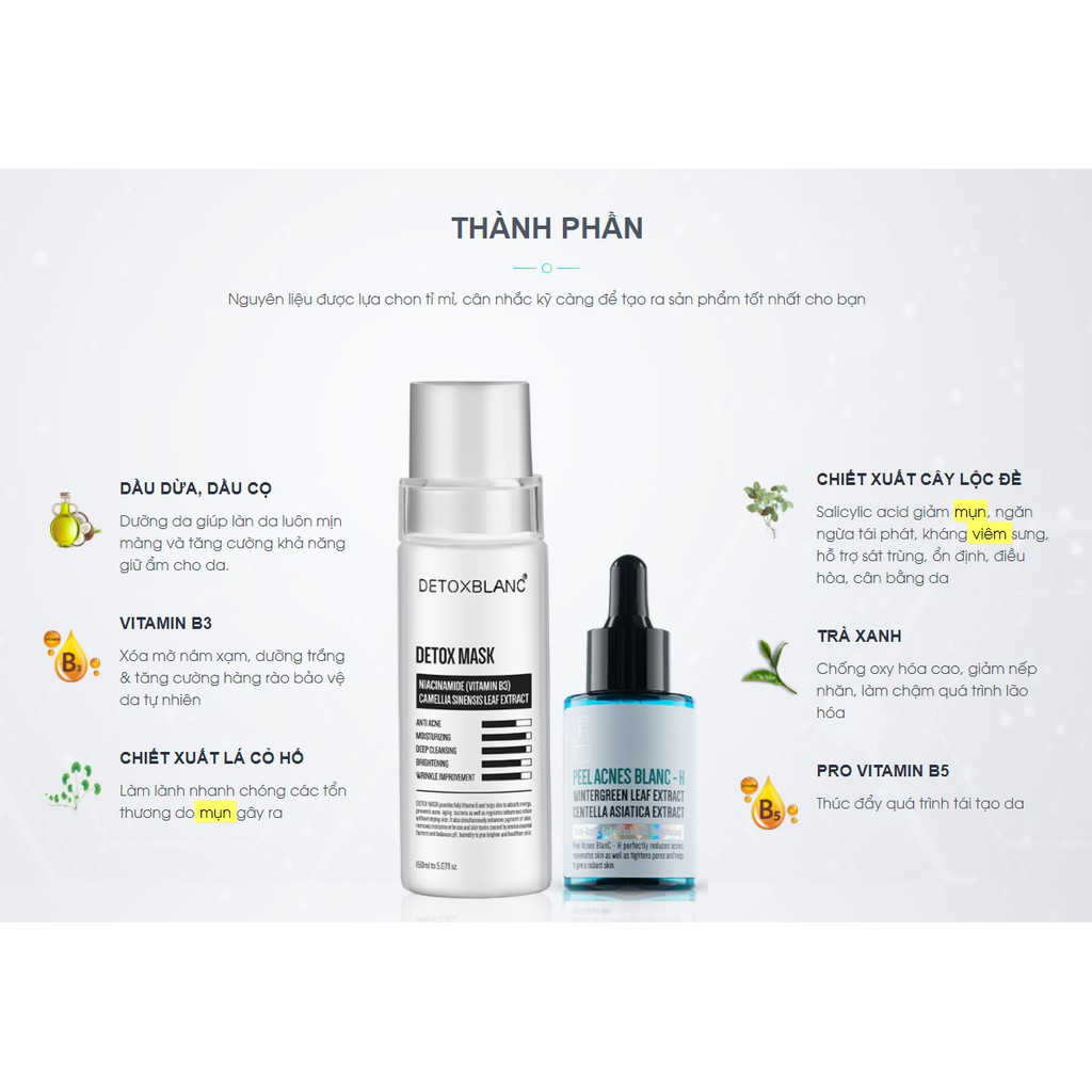 Combo Thải Độc Giảm Mụn Viêm – Detox Mask & Peel Acnes Blanc H
