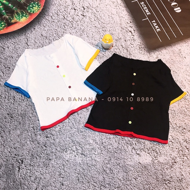 [Mã WASTUP giảm 10% tối đa 30K đơn 99K] Áo thun giấy croptop Ulzzang cúc nhiều màu phối viền | BigBuy360 - bigbuy360.vn