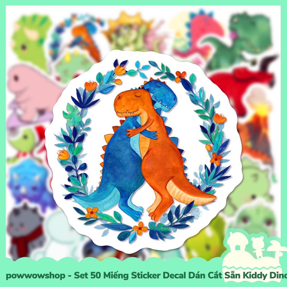 [Sẵn VN - Hỏa Tốc] Set 50 Miếng Sticker Decal Cắt Sẵn DIY Dán Trang Trí Vật Dụng Mẫu Kiddy Dinosaur Thế Giới Khủng Long