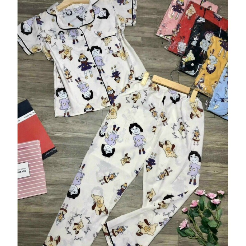 Đồ bộ bijama lụa tay ngắn quần dài