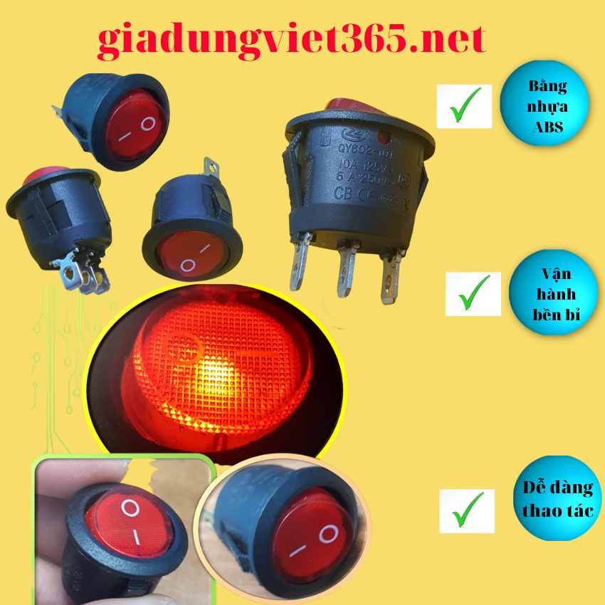 Công tắc 3 chân tròn có đèn báo - công tắc on/off