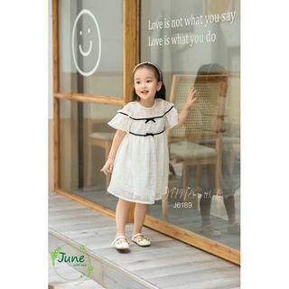 Đầm ren trắng phối viền nơ đen sang trọng cho bé gái – Y431