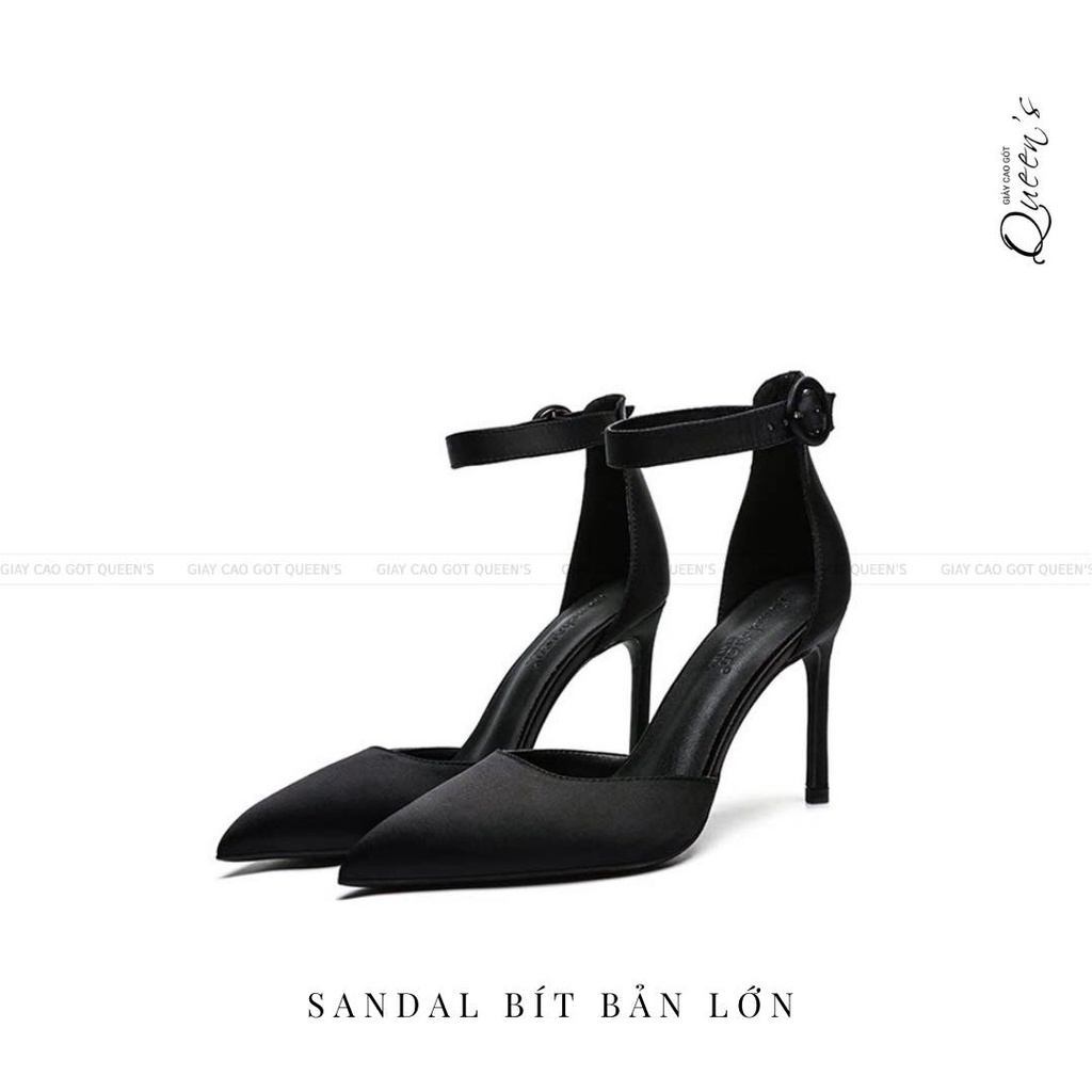 Giày Cao Gót Sandal Màu Đen Bít Mũi Lụa Satin Thời Trang Cho Nữ Dự Tiệc Công Sở, Giày Sandal Êm Ái Cao Cấp 8-10-11cm ♈