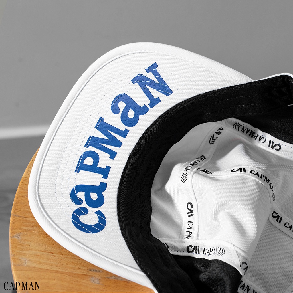 Mũ snapback CAPMAN phong cách hiphop CM112 vải dù màu trắng xanh