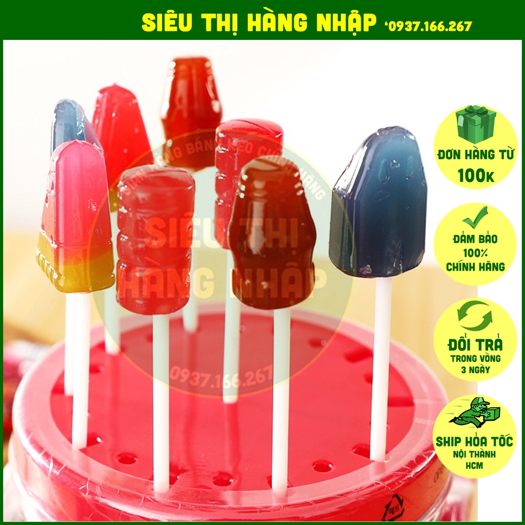 [4 vị] Kẹo mút Lotte vị trái cây Hàn Quốc, kẹo cho bé vị dâu, dưa hấu, cola, soda
