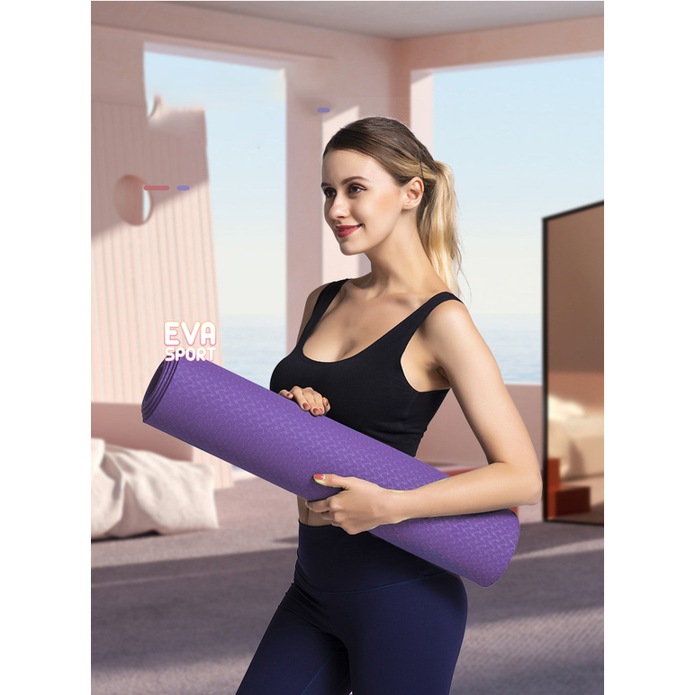 Thảm Tập Yoga Gym Thể Dục Tại Nhà TPE Chống Trượt 2 Lớp Dày 6mm Chất Liệu Cao Su Non Cao Cấp EvaSport