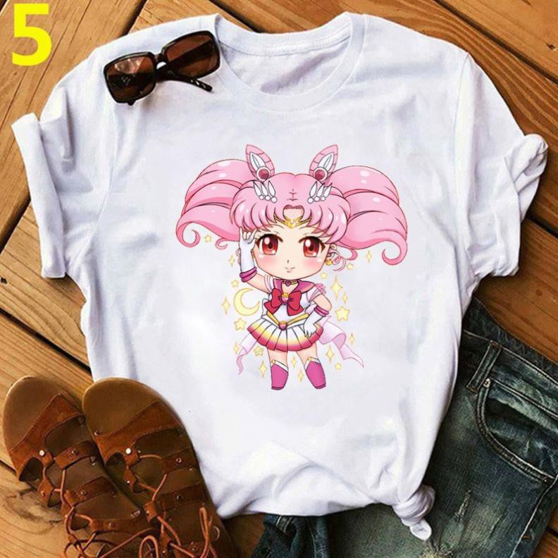 [Free Ship - Hàng Loại Đẹp] Áo Thun Tay Ngắn In Hình Thủy Thủ Mặt Trăng SAILOR MOON Vui Nhộn Thời Trang Emmys Cho Nữ