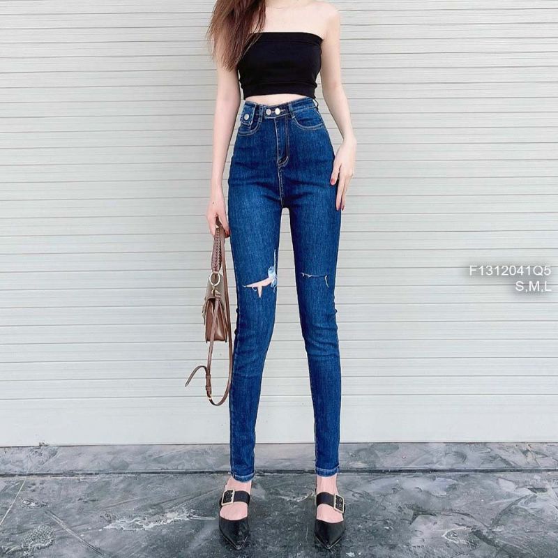 Quần jean dài ôm cắt đùi hai bên lưng cao 2 nút! 1312