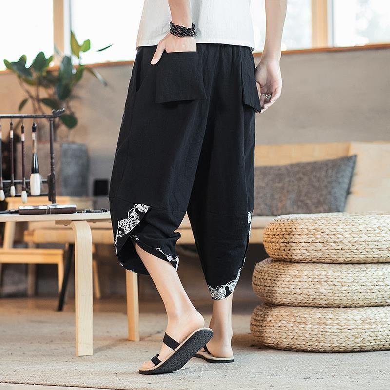 Quần short Nam Ngắn❃Quần Harem Cotton Lanh Ống Rộng In Hình Voi Thái Lan Thời Trang Mùa Hè Dành Cho Nam Giới 97 Ni