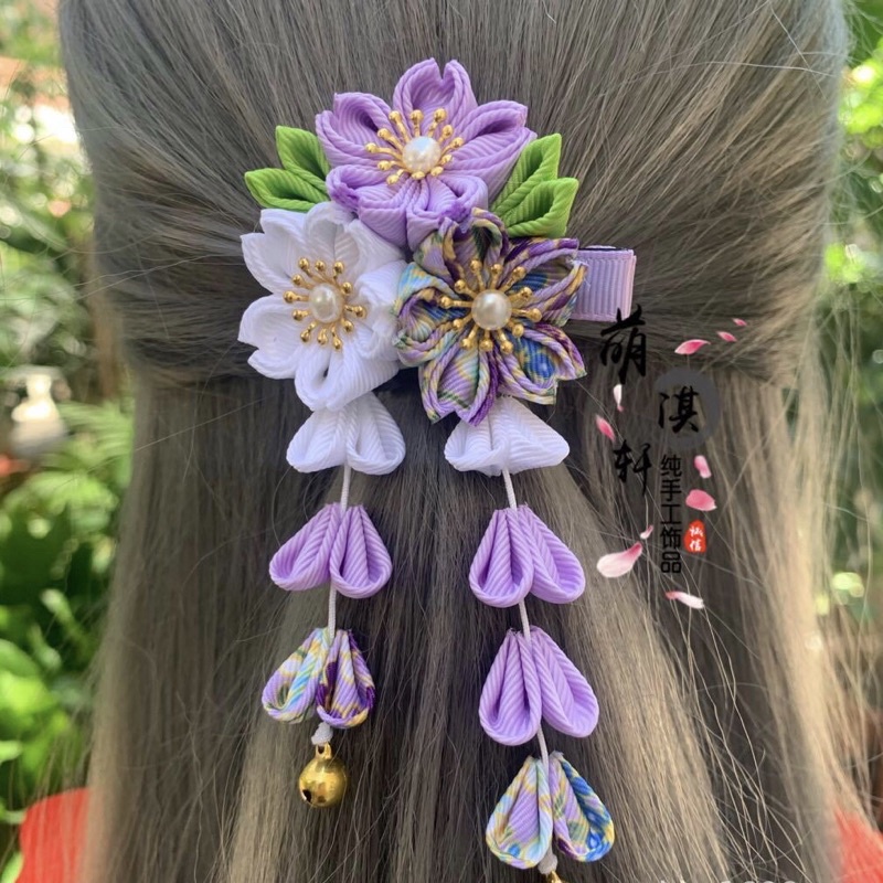 Cài tóc hoa vải Kanzashi Nhật Bản nhiều màu