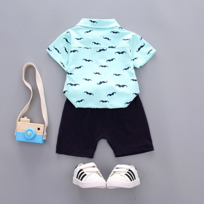 Set áo sơ mi họa tiết dễ thương kèm quần ngắn năng động cho bé trai