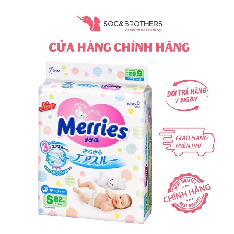 [Mã BMBAU50 giảm 7% đơn 99K] Bỉm Merries dán size S cho bé từ 4-8kg 82 miếng