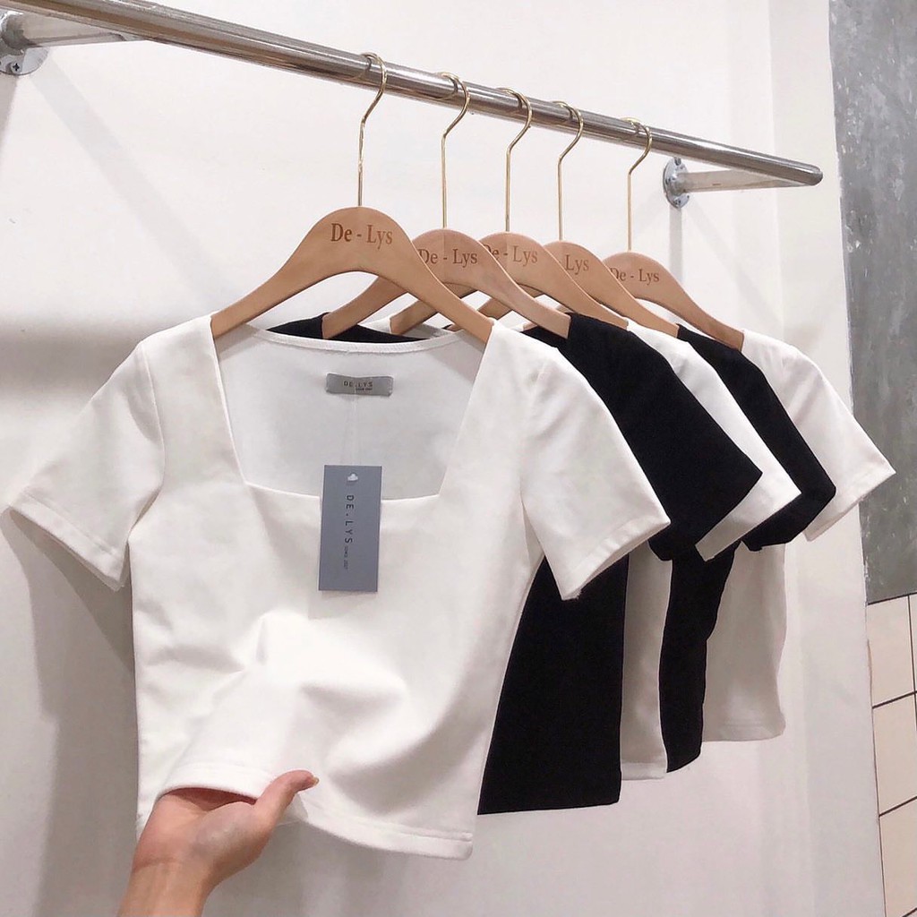[Mã WASKT304 giảm 15% tối đa 30K đơn 99K] Áo croptop cổ vuông ngắn tay nữ Delys